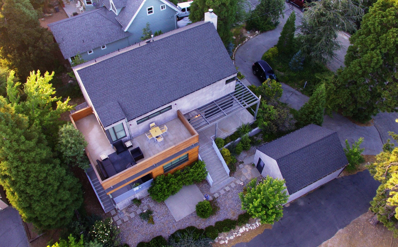 Modern house surrounded by trees