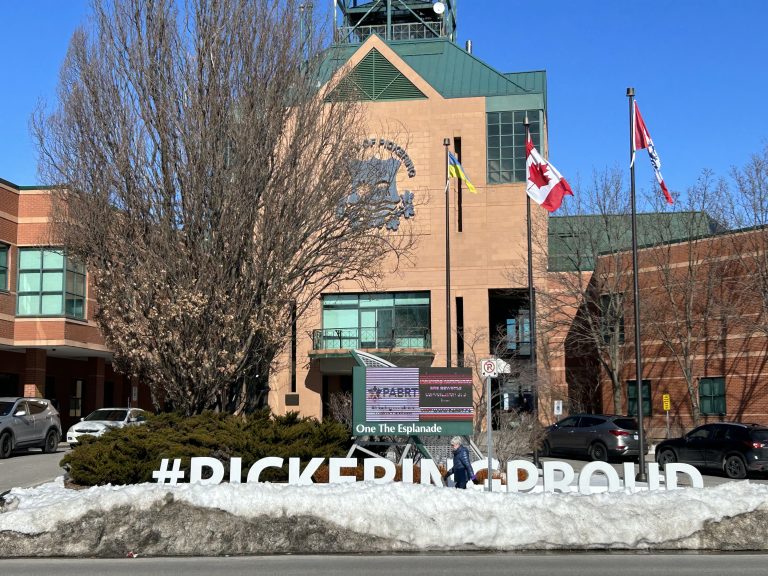 Pickering City Hall, showcasing contemporary architecture with its expansive glass front and minimalist design, symbolizing modern governance in Pickering.